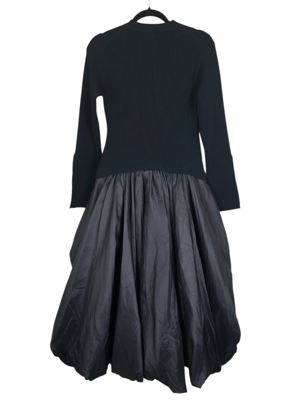 Simkhai Kenlie Black Midi Dress Ribbed Knit Mock Neck Taffeta Taylor Swift L - Picture 7 of 10